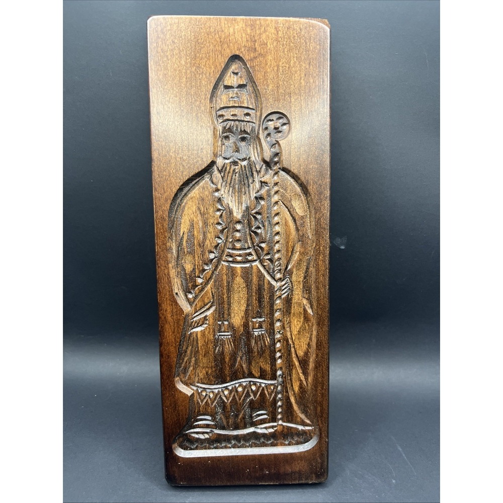 Vtg Wooden Speculaas Cookie Mold Saint Nicholas Sinterklaas GingerBread Board